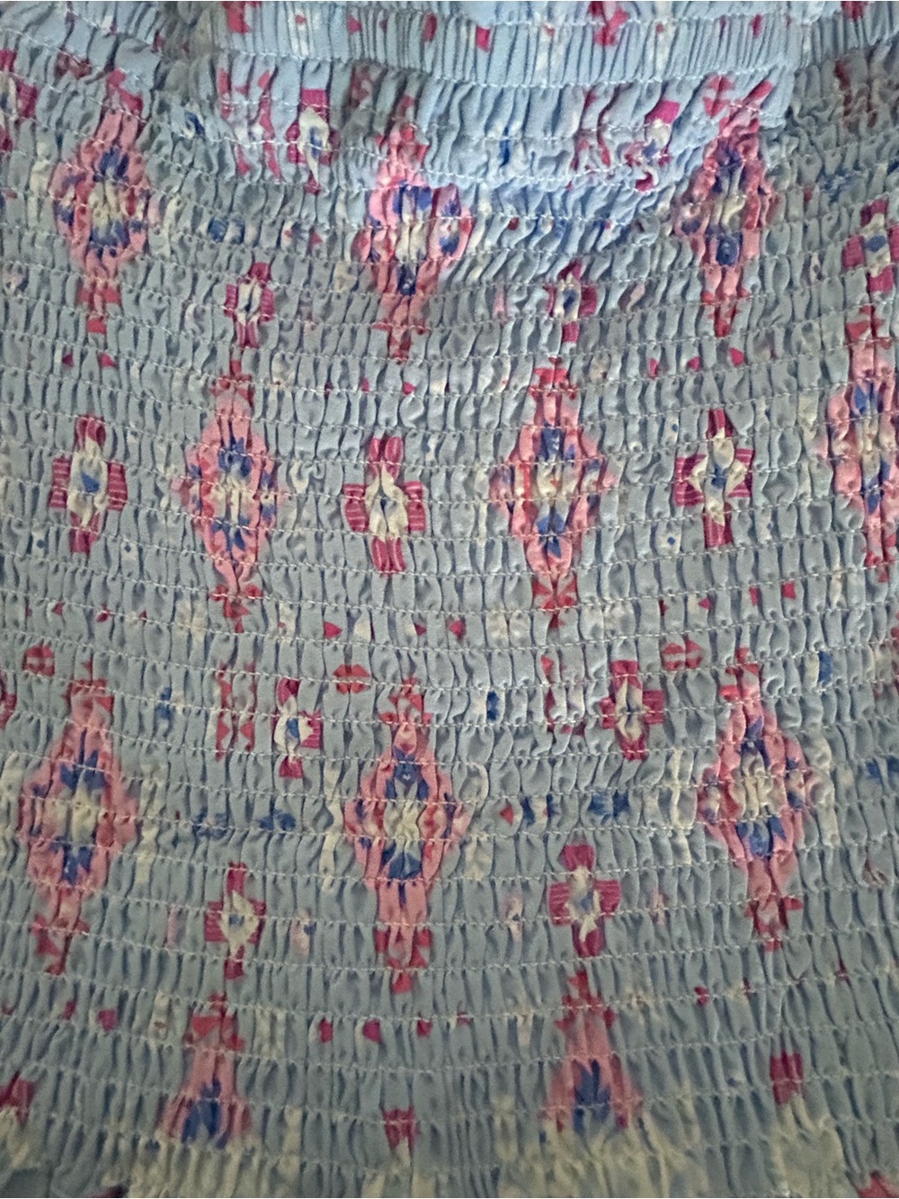 Simply Southern Smock Peplum Blouse Puff Sleeves Aztec Print Blue Pink NWT SZ M - Picture 12 of 13